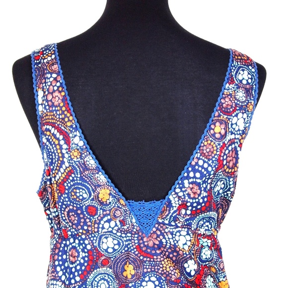 90's Free People Dress Navy Blue With Floral Print - Picture 5 of 7